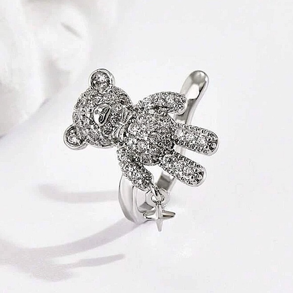 Silver Teddy Bear Plated Zircon Cuff Earring - Picture 2 of 3